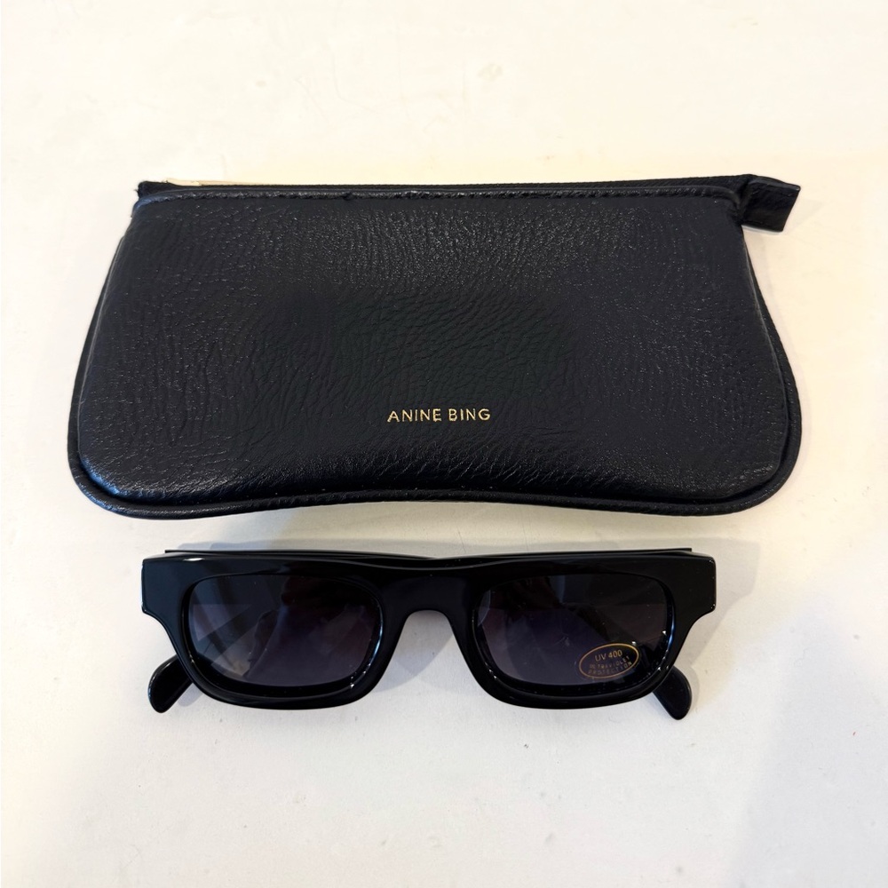 Anine Bing Black Rectangular Sunglasses with Case